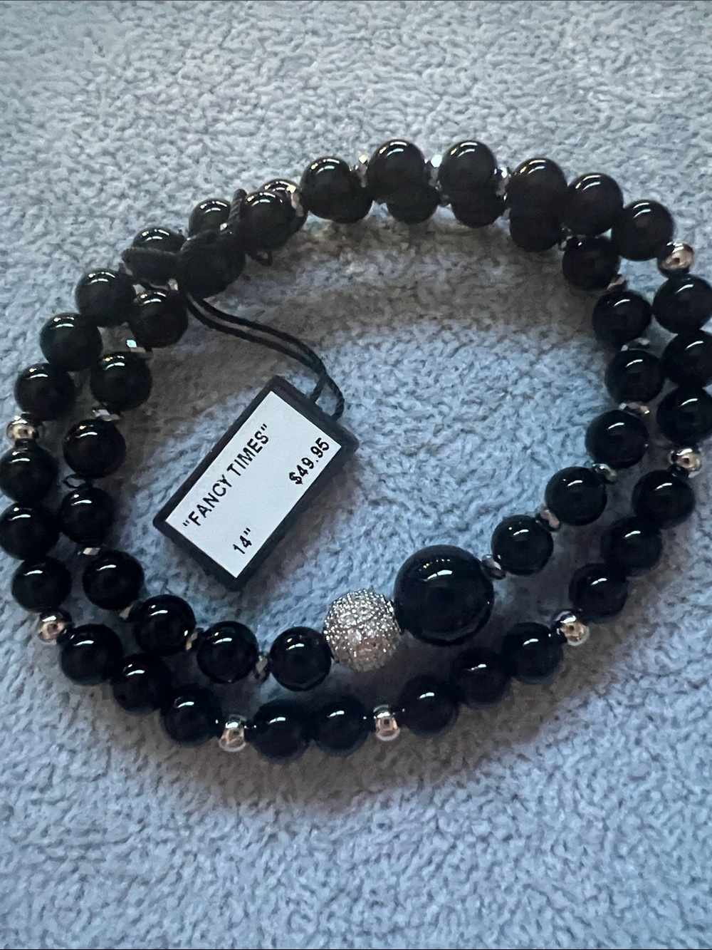 Fancy Times Black Beaded Stretch Bracelet with Silver Accent